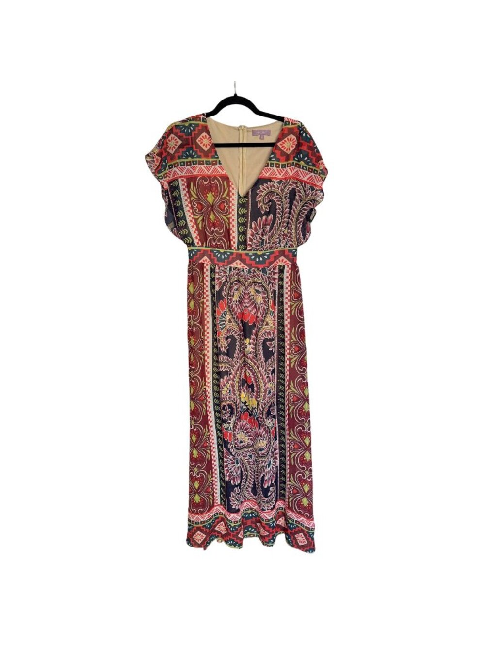 Harper Size M Multicolor Paisley & Floral Print Boho V-Neck Maxi Dress